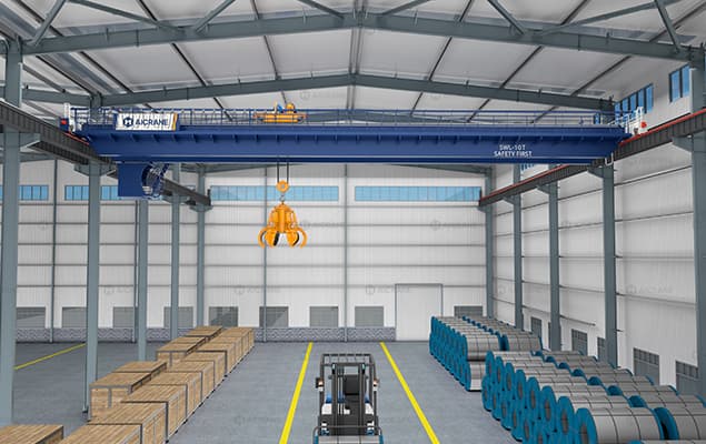 Мостовой кран с грейфером