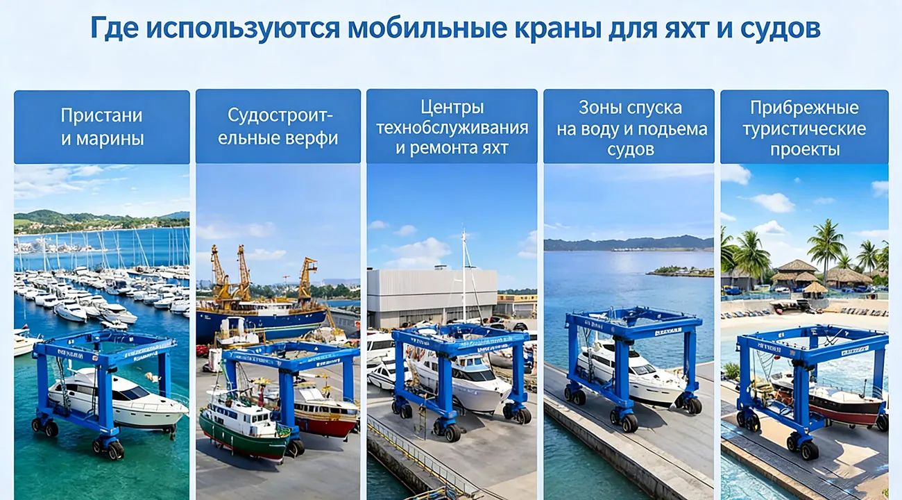 Применение передвижных кранов для яхт и судов